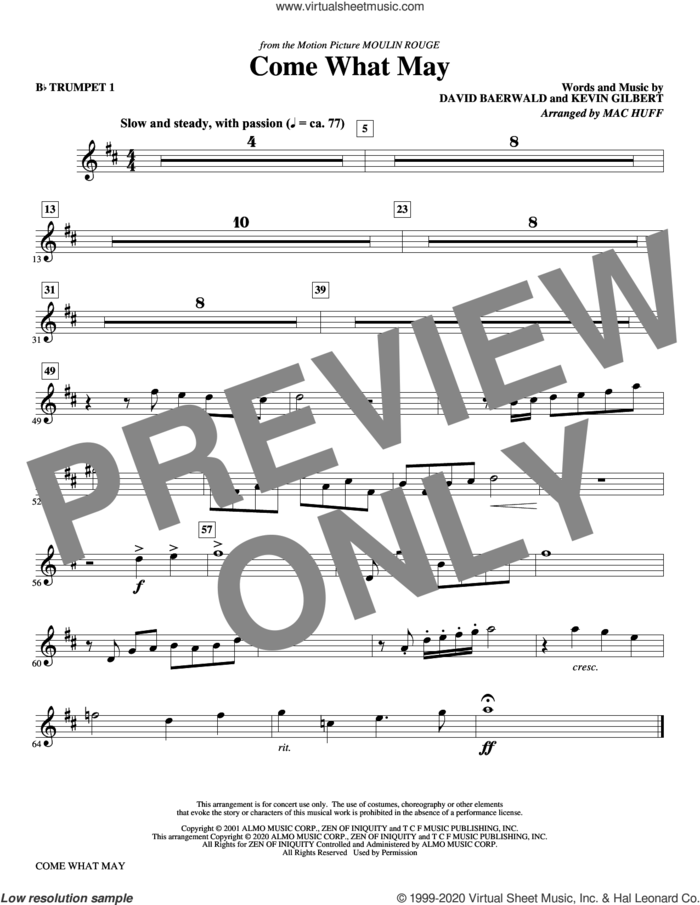 Come What May (from Moulin Rouge) (arr. Mac Huff) (complete set of parts) sheet music for orchestra/band by Mac Huff, David Baerwald, Kevin Gilbert, Nicole Kidman & Ewan McGregor and Nicole Kidman and Ewan McGregor, intermediate skill level