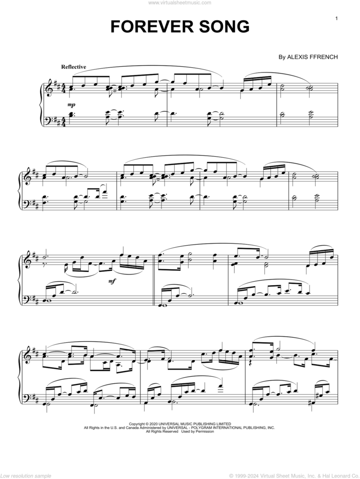 Forever Song sheet music for piano solo by Alexis Ffrench, classical score, intermediate skill level