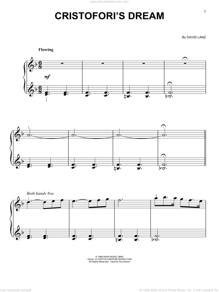 Cristofori's Dream sheet music for piano solo by David Lanz, beginner skill level