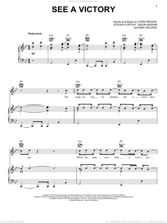 See A Victory sheet music for voice, piano or guitar by Elevation Worship, Ben Fielding, Chris Brown, Jason Ingram and Steven Furtick, intermediate skill level