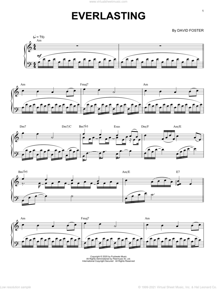 Everlasting sheet music for piano solo by David Foster, classical score, intermediate skill level