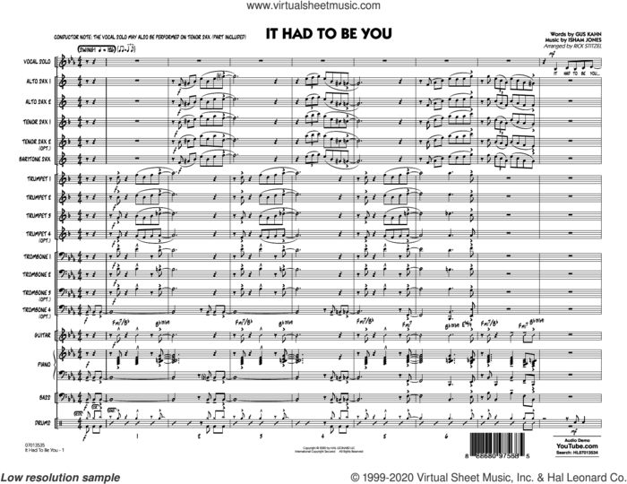 It Had to Be You (arr. Rick Stitzel) (COMPLETE) sheet music for jazz band by Gus Kahn, Isham Jones and Rick Stitzel, intermediate skill level