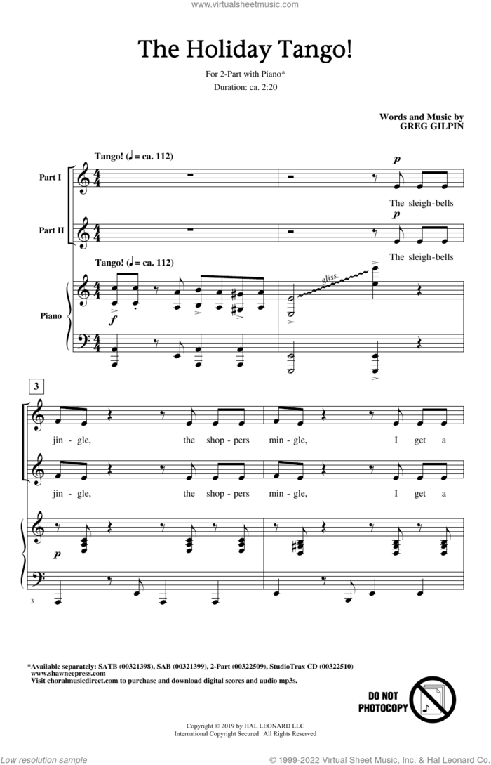 The Holiday Tango! sheet music for choir (2-Part) by Greg Gilpin, intermediate duet