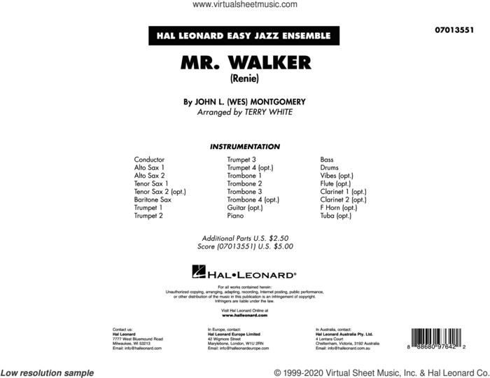 Mr. Walker (arr. Terry White) (COMPLETE) sheet music for jazz band by Wes Montgomery and Terry White, intermediate skill level