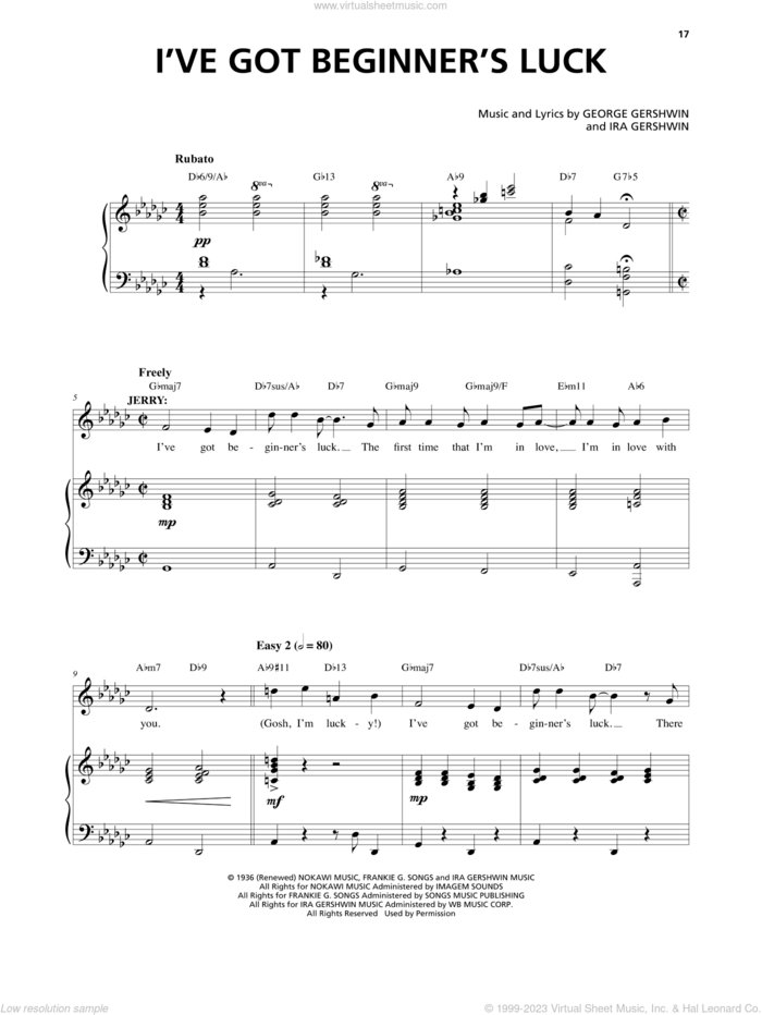 I've Got Beginner's Luck (from An American In Paris) sheet music for voice and piano by George Gershwin, George Gershwin & Ira Gershwin and Ira Gershwin, intermediate skill level