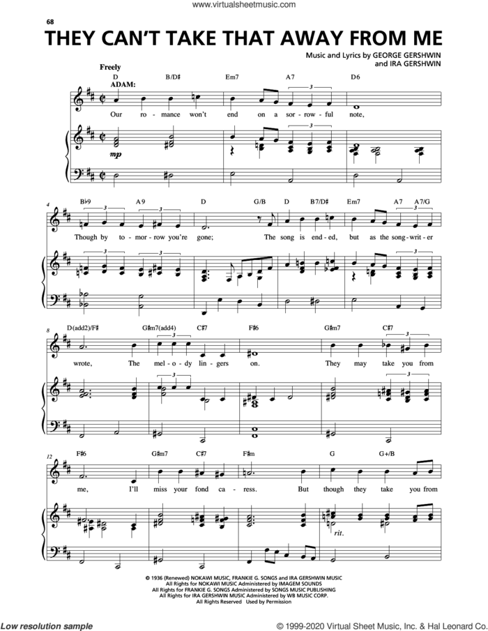 They Can't Take That Away From Me (from An American In Paris) sheet music for voice and piano by George Gershwin, George Gershwin & Ira Gershwin and Ira Gershwin, intermediate skill level