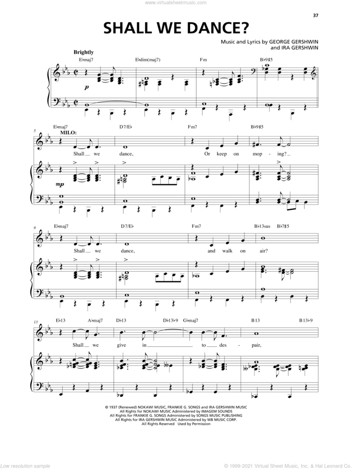Shall We Dance? (from An American In Paris) sheet music for voice and piano by George Gershwin, George Gershwin & Ira Gershwin and Ira Gershwin, intermediate skill level