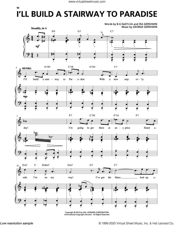 I'll Build A Stairway To Paradise (from An American In Paris) sheet music for voice and piano by George Gershwin, George Gershwin & Ira Gershwin and Ira Gershwin, intermediate skill level