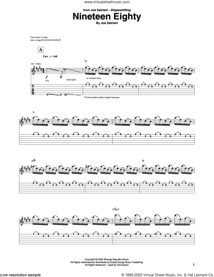 Nineteen Eighty sheet music for guitar (tablature) by Joe Satriani, intermediate skill level