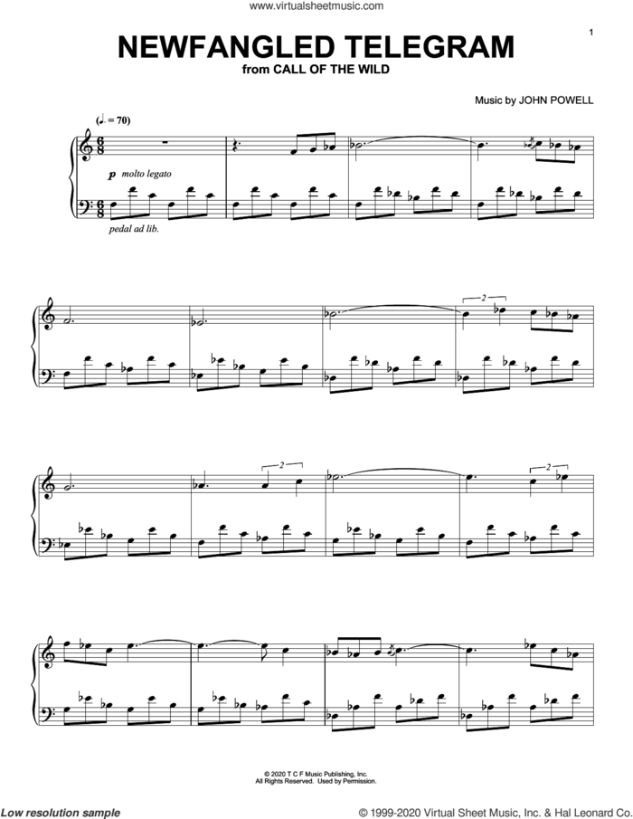 Newfangled Telegram (from The Call Of The Wild) (arr. Batu Sener) sheet music for piano solo by John Powell and Batu Sener, intermediate skill level