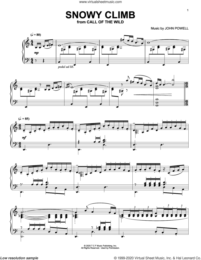 Snowy Climb (from The Call Of The Wild) (arr. Batu Sener) sheet music for piano solo by John Powell and Batu Sener, intermediate skill level