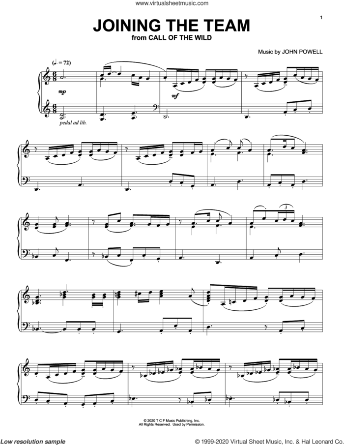 Joining The Team (from The Call Of The Wild) (arr. Batu Sener) sheet music for piano solo by John Powell and Batu Sener, intermediate skill level