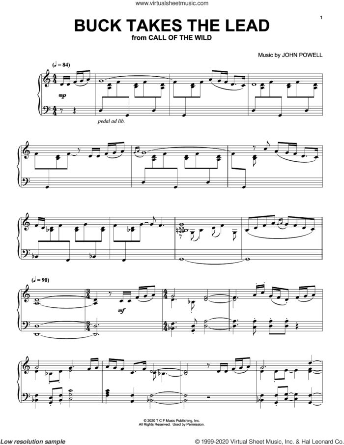 Buck Takes The Lead (from The Call Of The Wild) (arr. Batu Sener) sheet music for piano solo by John Powell and Batu Sener, intermediate skill level