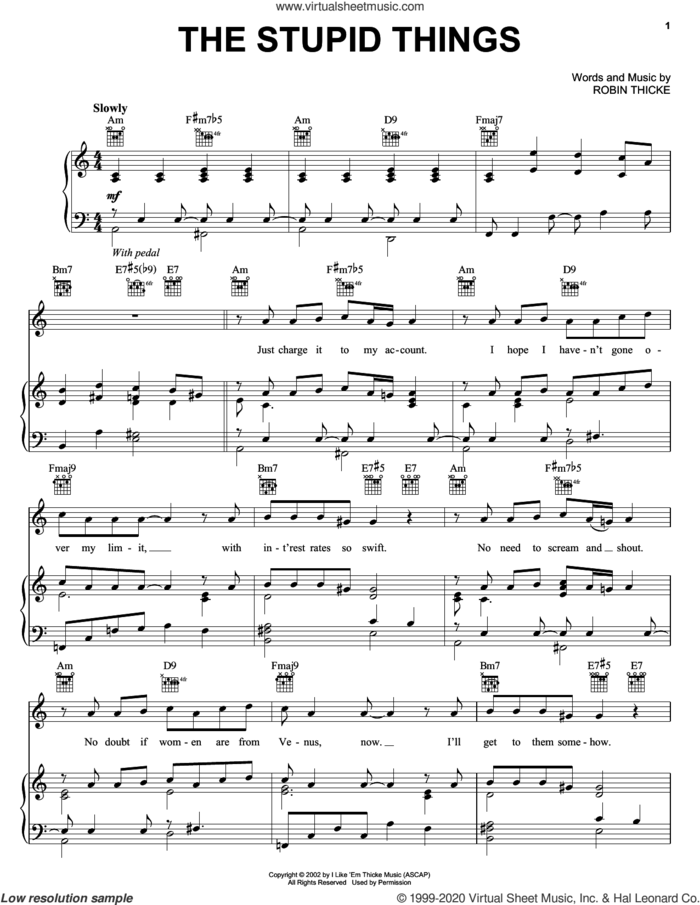 The Stupid Things sheet music for voice, piano or guitar by Jesse McCartney and Robin Thicke, intermediate skill level