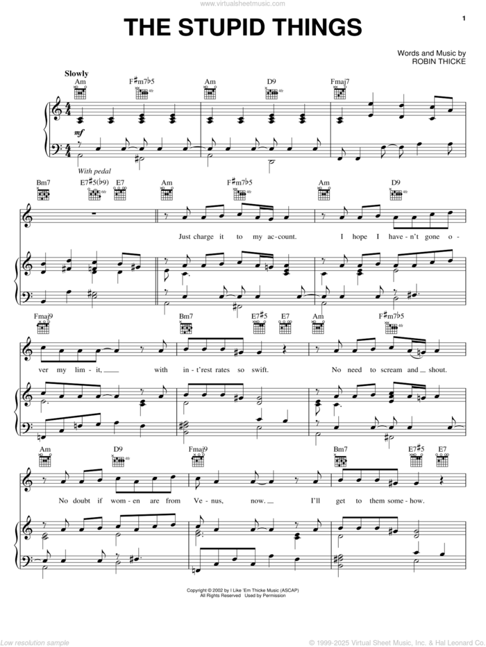 The Stupid Things sheet music for voice, piano or guitar by Jesse McCartney and Robin Thicke, intermediate skill level