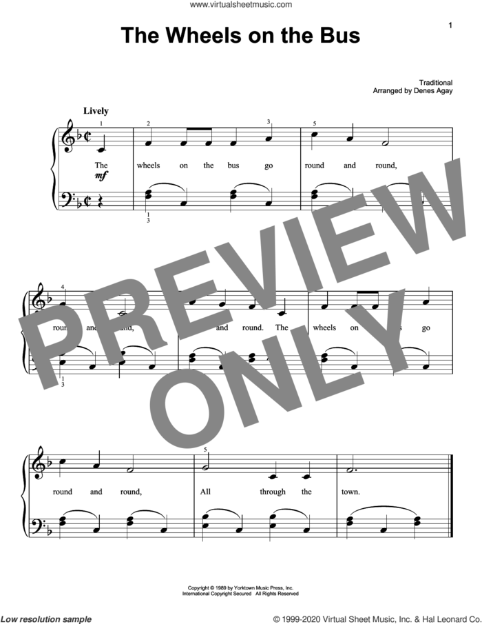 The Wheels On The Bus (arr. Denes Agay) sheet music for piano solo  and Denes Agay, easy skill level