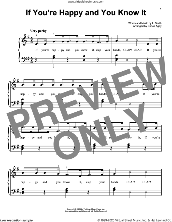 If You're Happy And You Know It (arr. Denes Agay) sheet music for piano solo by Laura Smith and Denes Agay, easy skill level