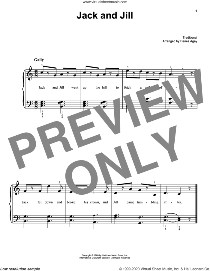 Jack And Jill (arr. Denes Agay) sheet music for piano solo  and Denes Agay, easy skill level