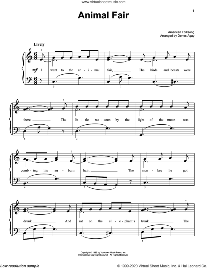 Animal Fair (arr. Denes Agay) sheet music for piano solo by American Folksong and Denes Agay, easy skill level
