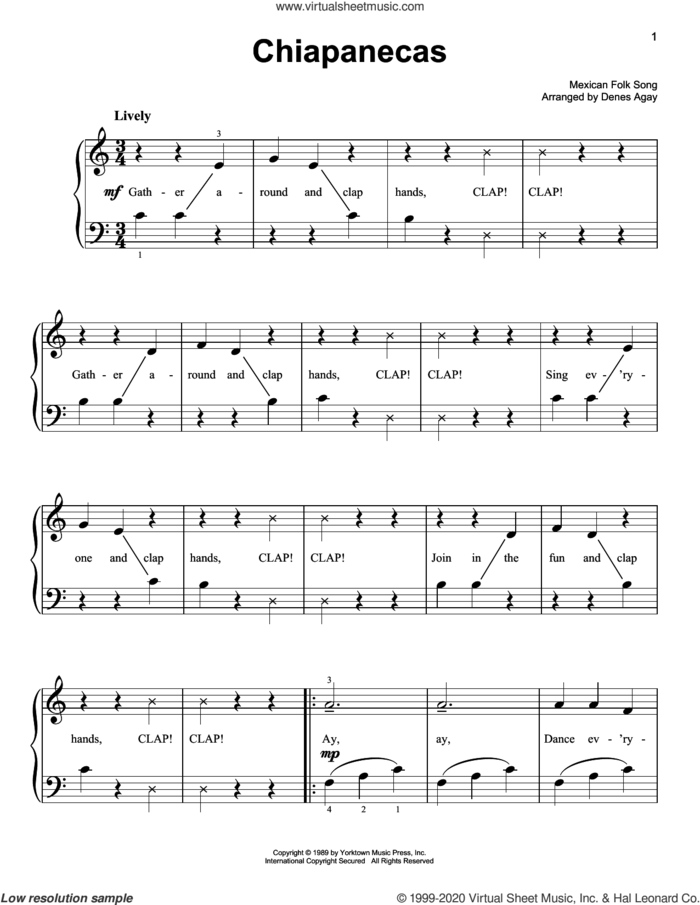 Chiapanecas (arr. Denes Agay) sheet music for piano solo  and Denes Agay, easy skill level