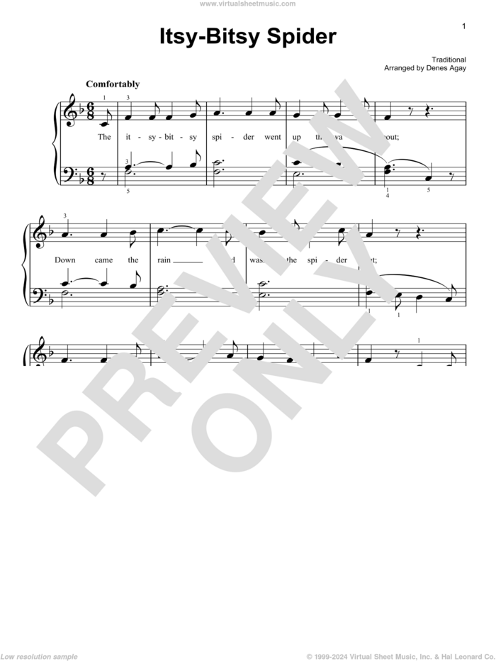 Itsy Bitsy Spider (arr. Denes Agay) sheet music for piano solo  and Denes Agay, easy skill level