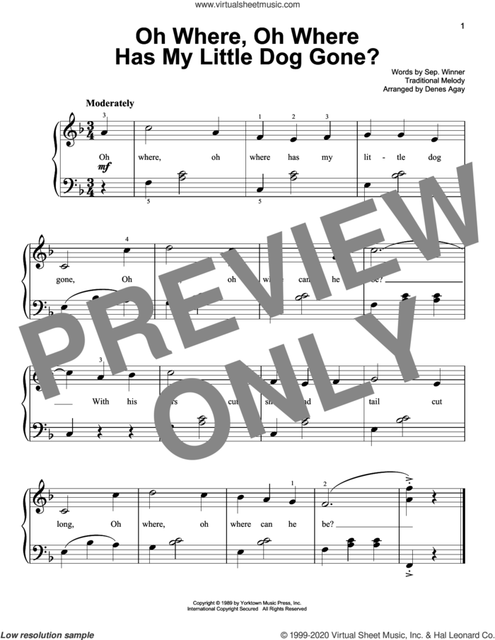 Oh Where, Oh Where Has My Little Dog Gone (arr. Denes Agay) sheet music for piano solo , Denes Agay and Sep. Winner, easy skill level