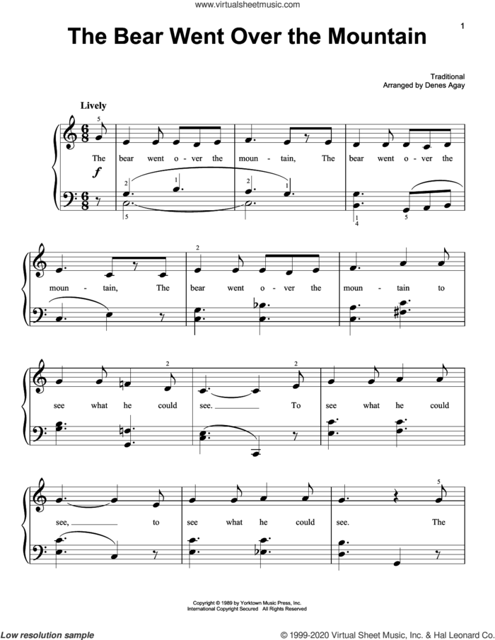 The Bear Went Over The Mountain (arr. Denes Agay) sheet music for piano solo  and Denes Agay, easy skill level
