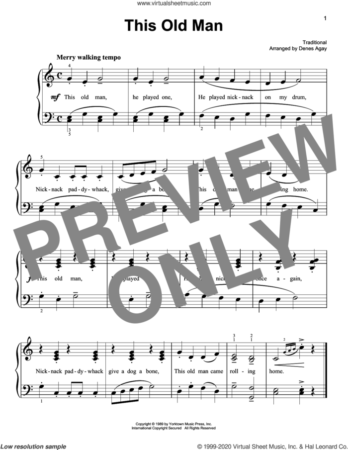 This Old Man (arr. Denes Agay) sheet music for piano solo  and Denes Agay, easy skill level