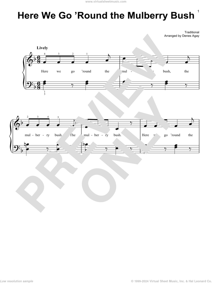 Here We Go 'Round The Mulberry Bush (arr. Denes Agay) sheet music for piano solo  and Denes Agay, easy skill level