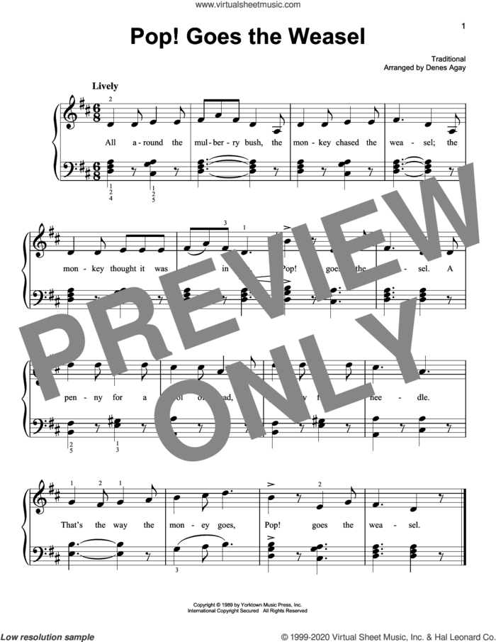 Pop Goes The Weasel (arr. Denes Agay) sheet music for piano solo  and Denes Agay, easy skill level