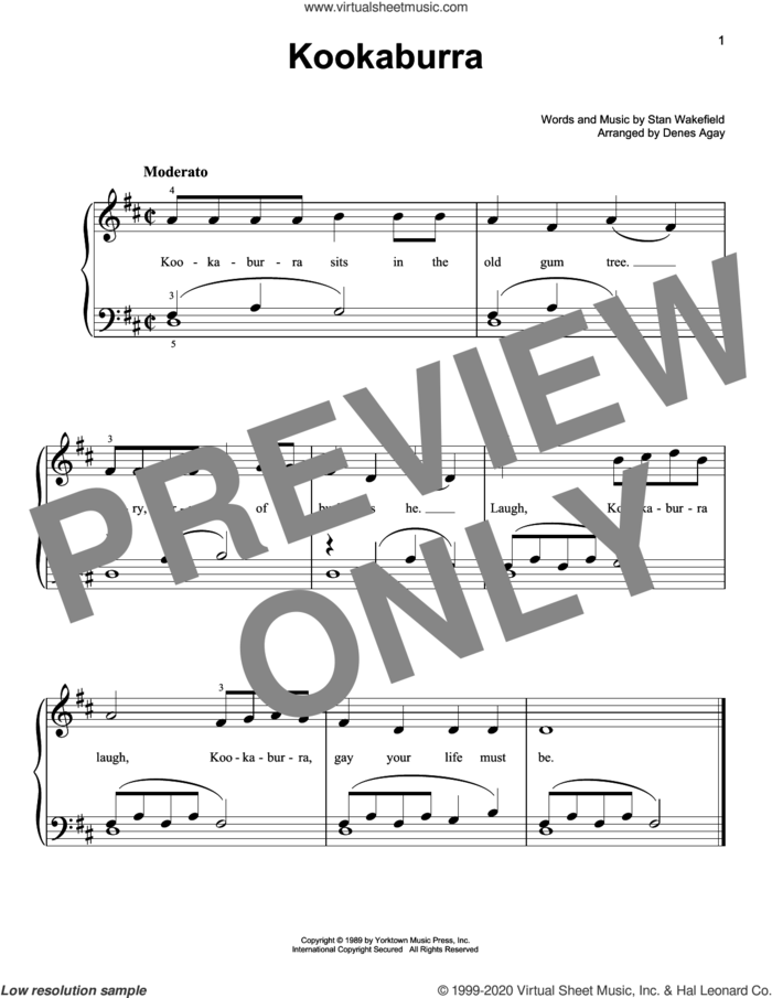 The Kookaburra Laughed (arr. Denes Agay) sheet music for piano solo by Stan Wakefield and Denes Agay, easy skill level