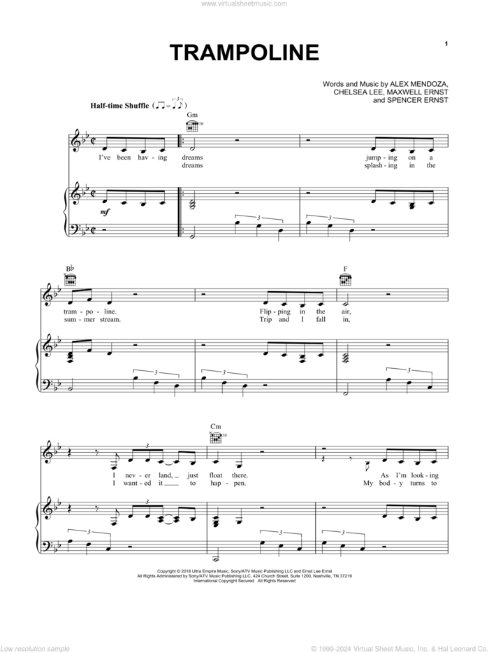 Trampoline sheet music for voice, piano or guitar by SHAED, Alex Mendoza, Chelsea Lee, Maxwell Joseph Ernst and Spencer Thomas Ernst, intermediate skill level
