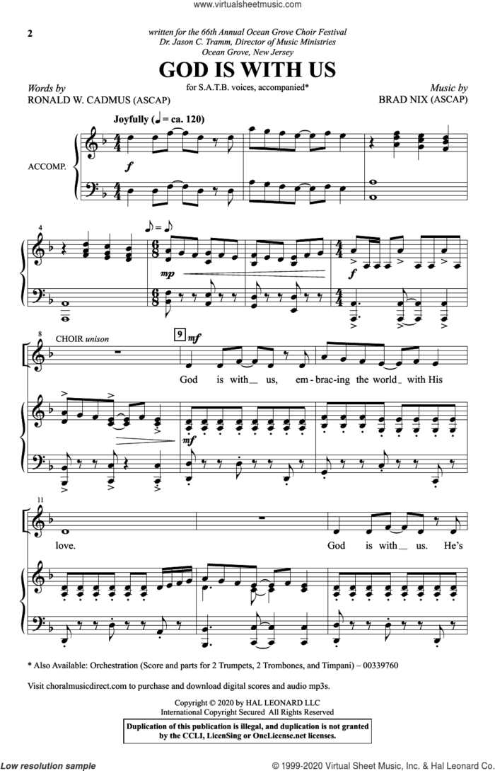 God Is With Us sheet music for choir (SATB: soprano, alto, tenor, bass) by Brad Nix, Ronald W. Cadmus and Ronald W. Cadmus and Brad Nix, intermediate skill level