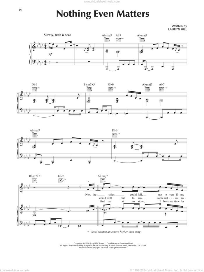 Nothing Even Matters sheet music for voice, piano or guitar by Lauryn Hill, intermediate skill level