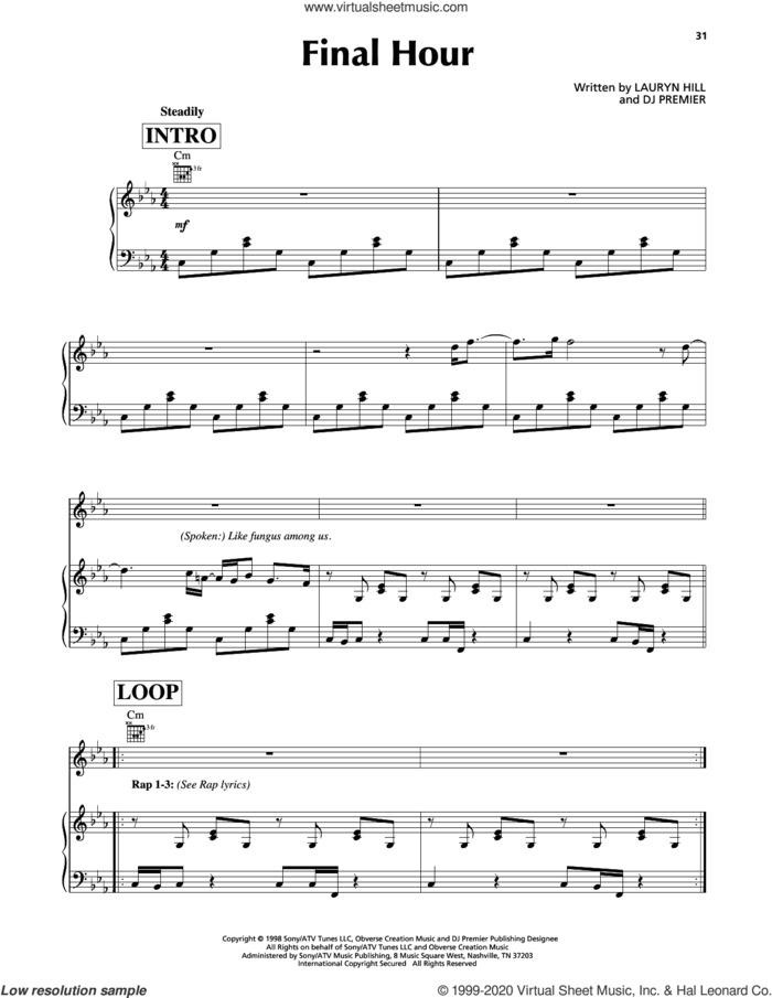 Final Hour sheet music for voice, piano or guitar by Lauryn Hill and Christopher Martin, intermediate skill level