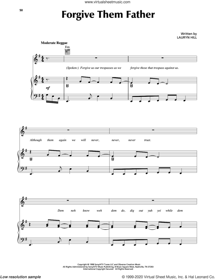 Forgive Them Father sheet music for voice, piano or guitar by Lauryn Hill, intermediate skill level