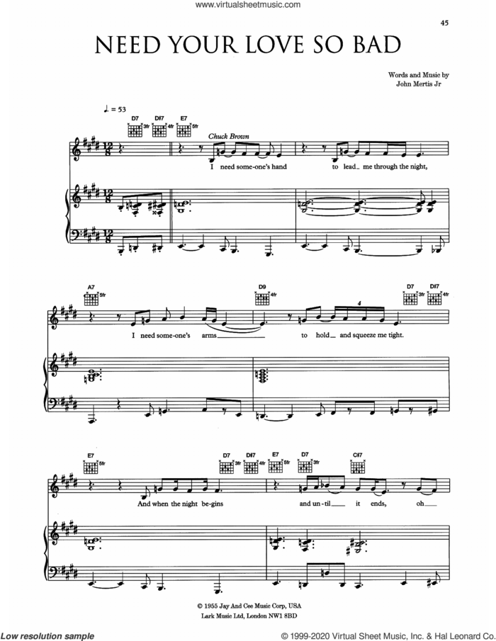 Need Your Love So Bad sheet music for voice, piano or guitar by Eva Cassidy, Fleetwood Mac and Mertis John, Jr., intermediate skill level