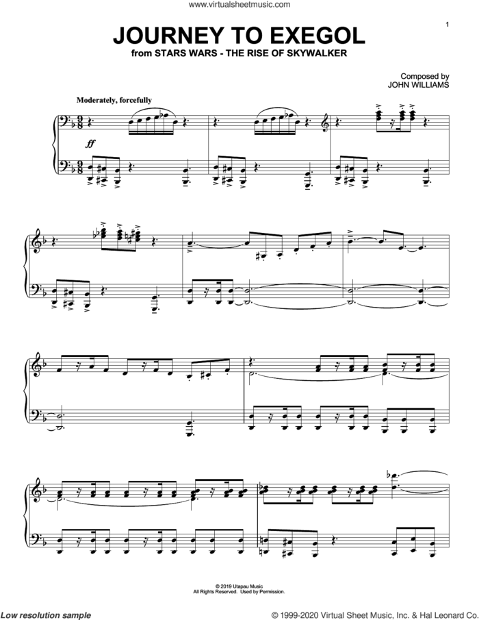 Journey To Exegol (from The Rise Of Skywalker) sheet music for piano solo by John Williams, intermediate skill level