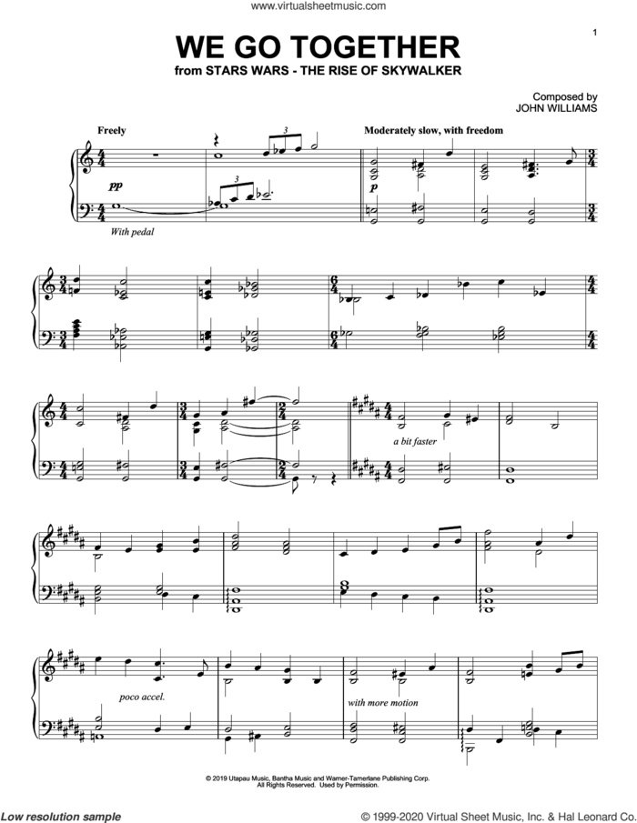 We Go Together (from The Rise Of Skywalker) sheet music for piano solo by John Williams, intermediate skill level