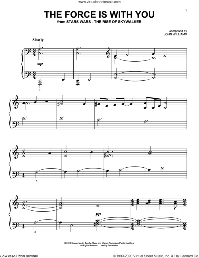 The Force Is With You (from The Rise Of Skywalker), (easy) sheet music for piano solo by John Williams, easy skill level