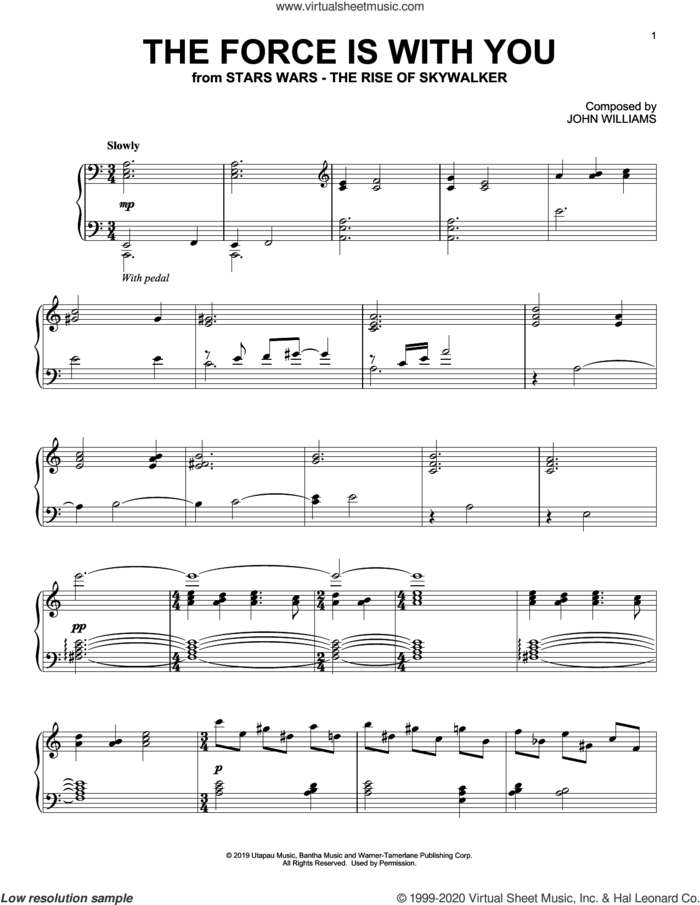 The Force Is With You (from The Rise Of Skywalker), (intermediate) sheet music for piano solo by John Williams, intermediate skill level