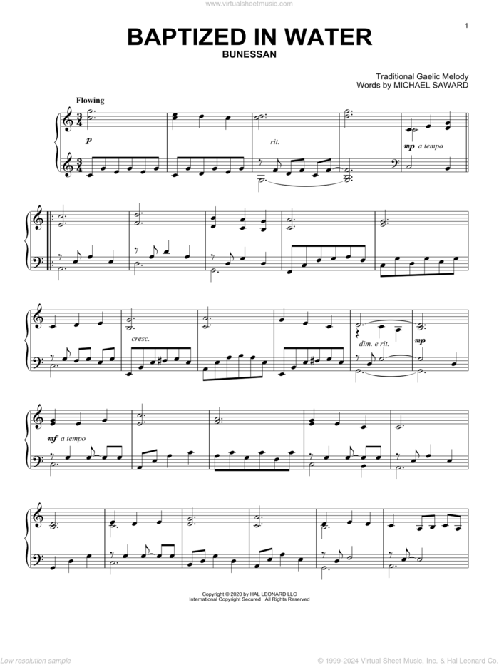 Baptized In Water sheet music for piano solo by Michael Saward and Miscellaneous, intermediate skill level