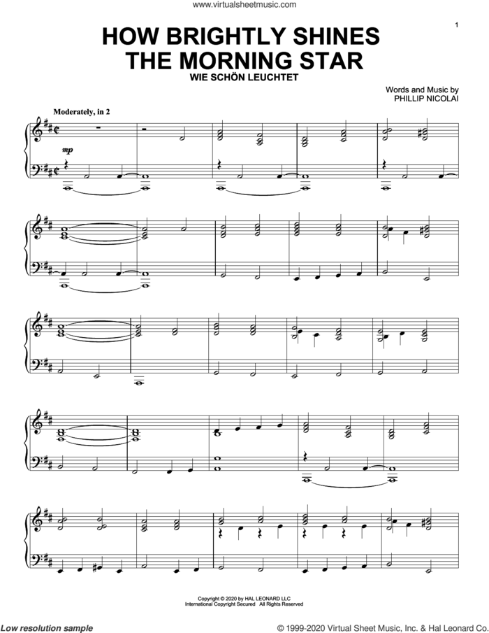How Brightly Shines The Morning Star sheet music for piano solo by Phillip Nicolai, intermediate skill level