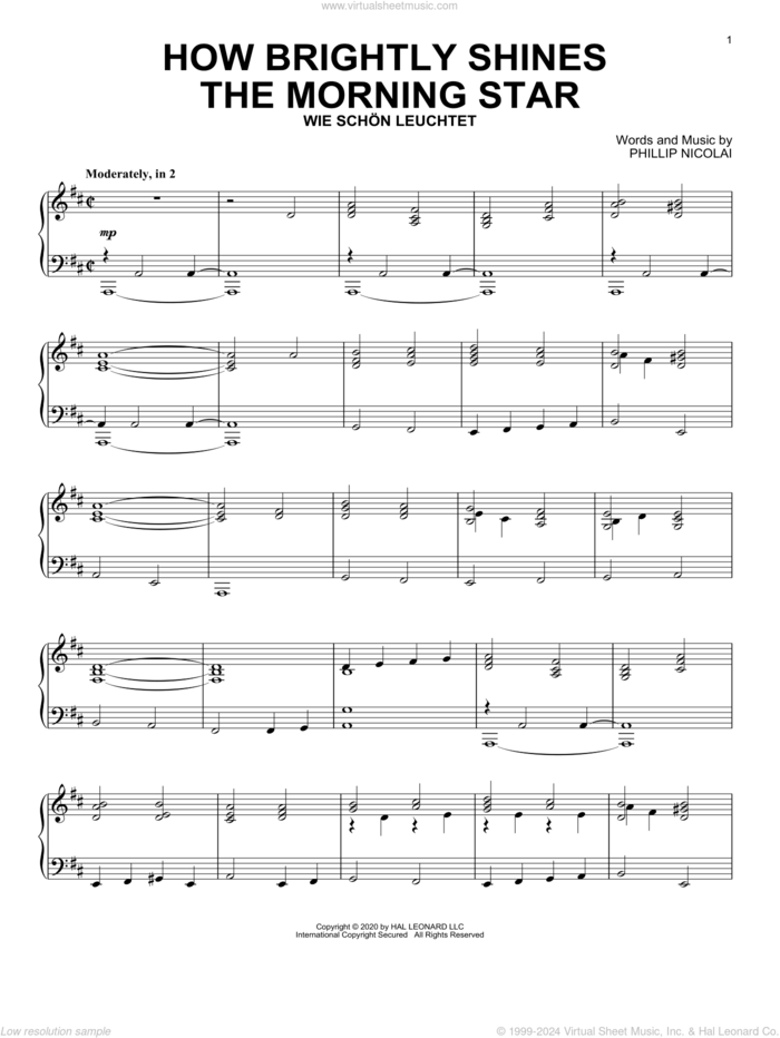 How Brightly Shines The Morning Star sheet music for piano solo by Phillip Nicolai, intermediate skill level