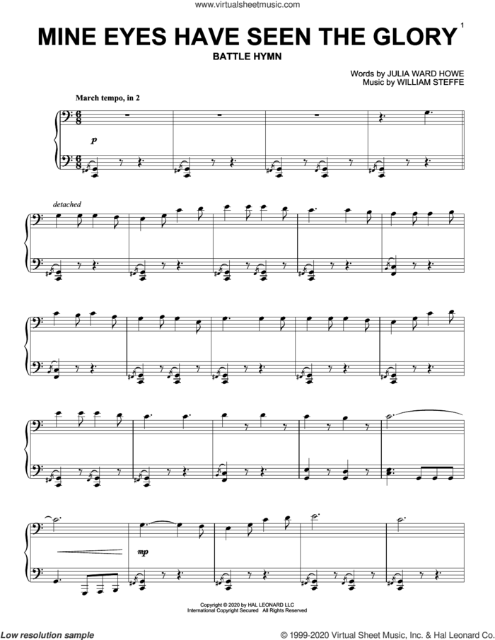 Mine Eyes Have Seen The Glory sheet music for piano solo by William Steffe, Julia Ward Howe and Julia Ward Howe & William Steffe, intermediate skill level