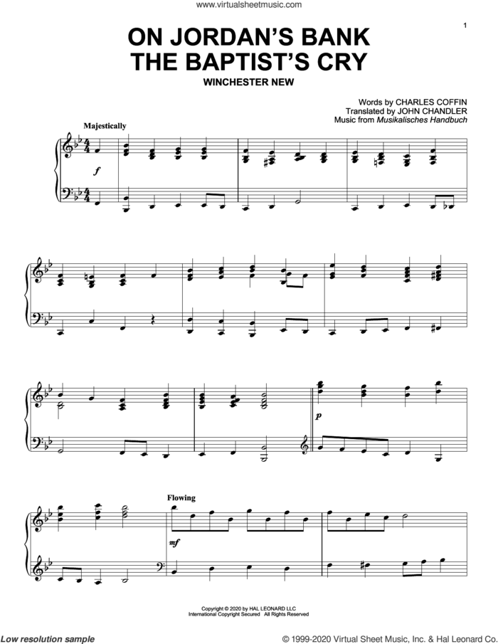 On Jordan's Bank The Baptist's Cry sheet music for piano solo by Charles Coffin, John Chandler and Musikalisches Handbuch, intermediate skill level