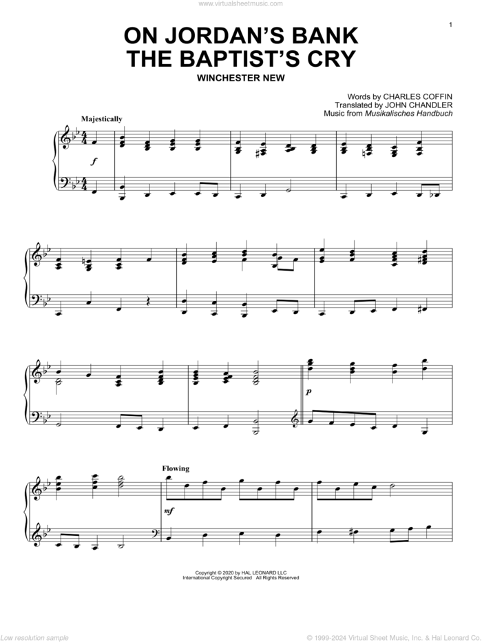 On Jordan's Bank The Baptist's Cry sheet music for piano solo by Charles Coffin, John Chandler and Musikalisches Handbuch, intermediate skill level