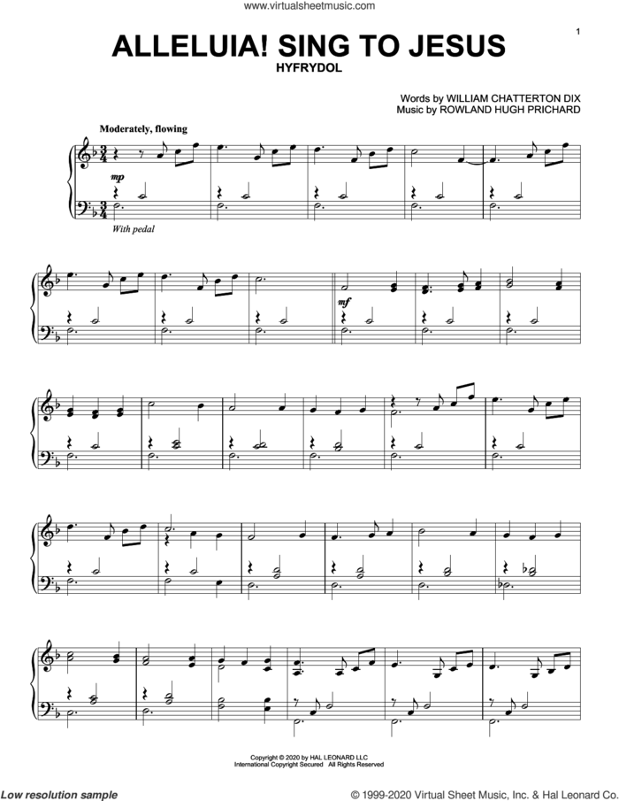 Alleluia! Sing To Jesus sheet music for piano solo by William Chatterton Dix, Rowland Prichard and William Chatterton Dix and Rowland Hugh Prichard, intermediate skill level