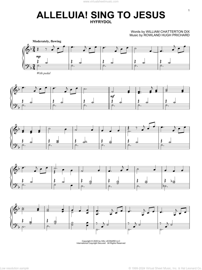 Alleluia! Sing To Jesus sheet music for piano solo by William Chatterton Dix, Rowland Prichard and William Chatterton Dix and Rowland Hugh Prichard, intermediate skill level