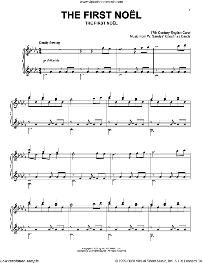 The First Noel sheet music for piano solo by W. Sandys' Christmas Carols and Miscellaneous, intermediate skill level